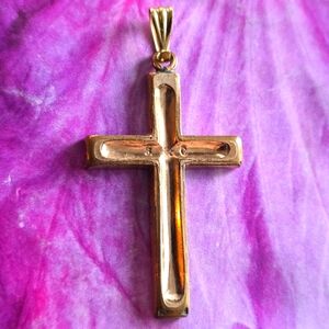 Cross Pendant Gold Tone Charm Crucifix Christian Catholic Religious Jewelry